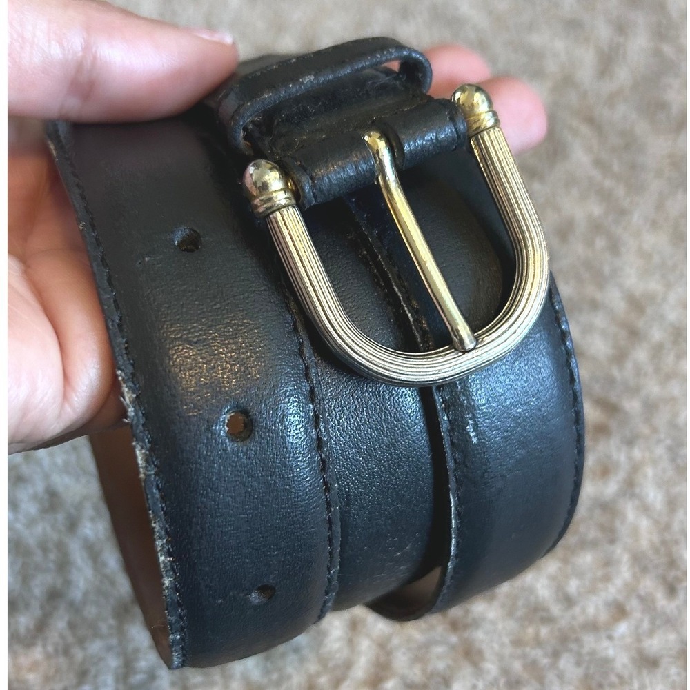 Christian Dior Vintage Black Split Leather Belt Silver Gold Buckle 41" inches